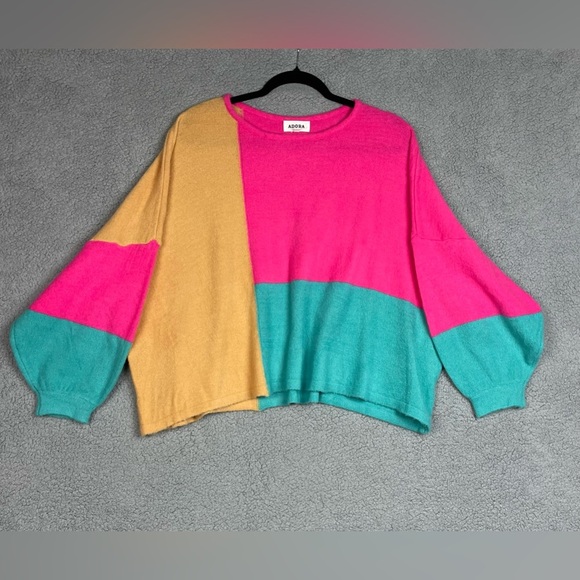 Adora Color Block Sweater - Pink, Blue, Yellow Size Medium - Picture 1 of 10